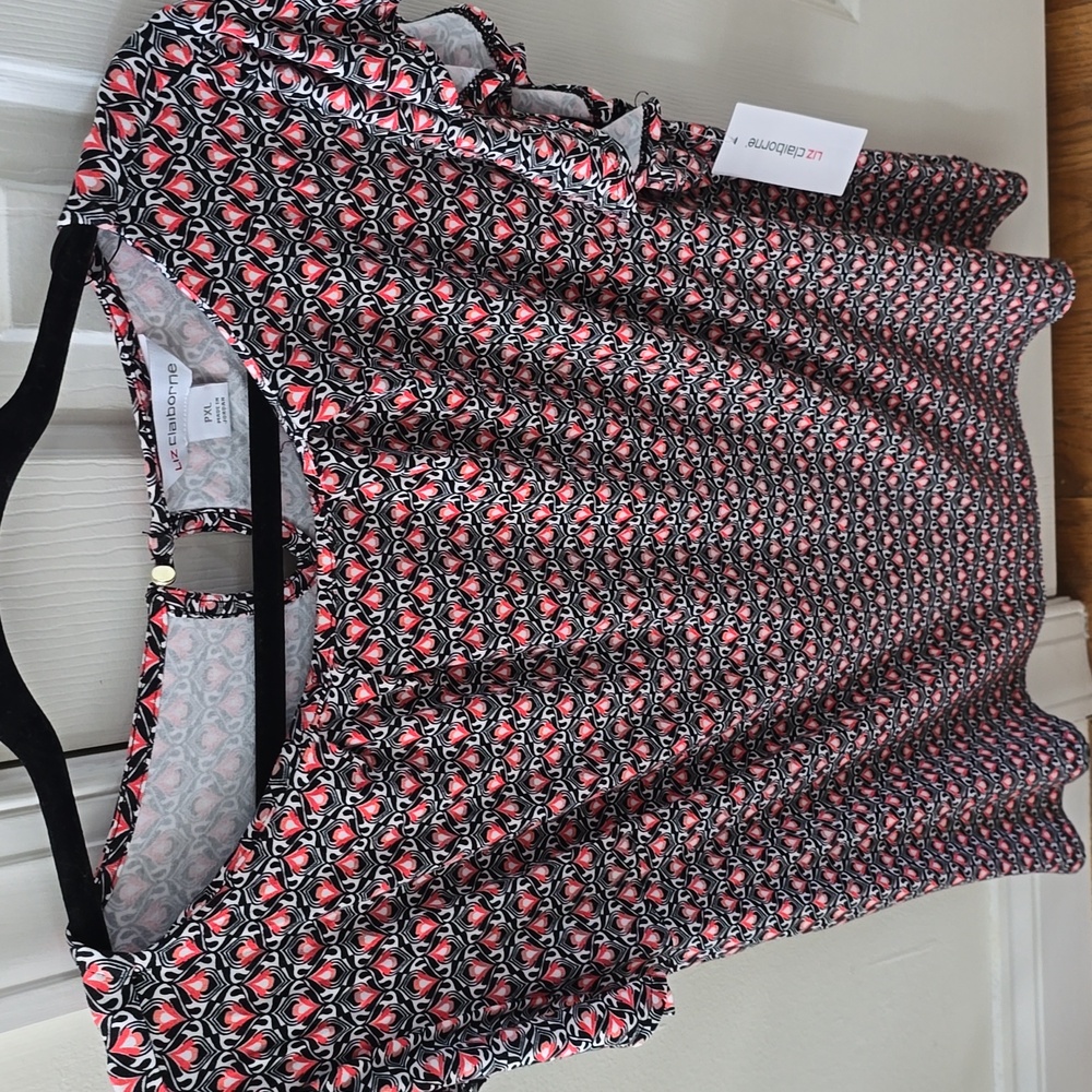 LIZ CLAIBORNE WOMENS PLUS PETITE BLACK & RED FLORAL SHORT SLEEVE TOP SIZE PXL